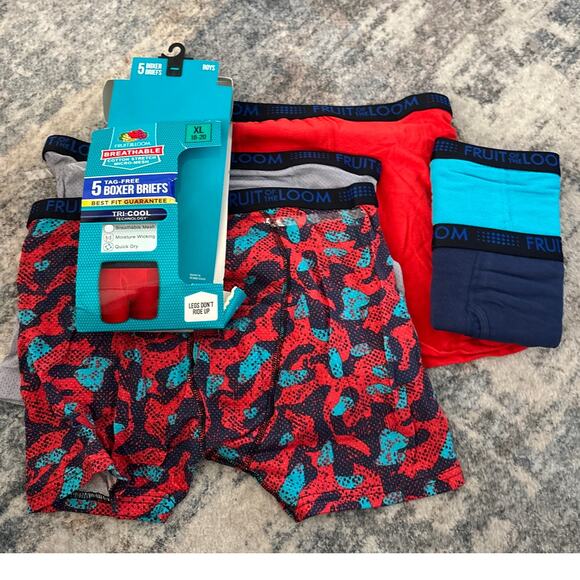 NWT Fruit Of The Loom Stretch Micro Mesh Boys Boxer Briefs Multi XL Set Of 5 - Picture 1 of 4